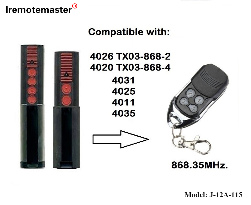Per a 4020 4026 TX03-868-4 Comandament a distància 868 MHz TX03-8-4 Rolling Code